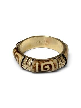 Mango Brass Brown and Cream Tribal Patterned Bangel Bracelet